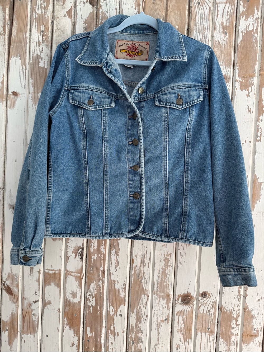 The Territory Ahead Women’s Vintage Style Light Blue Denim Jacket, Large